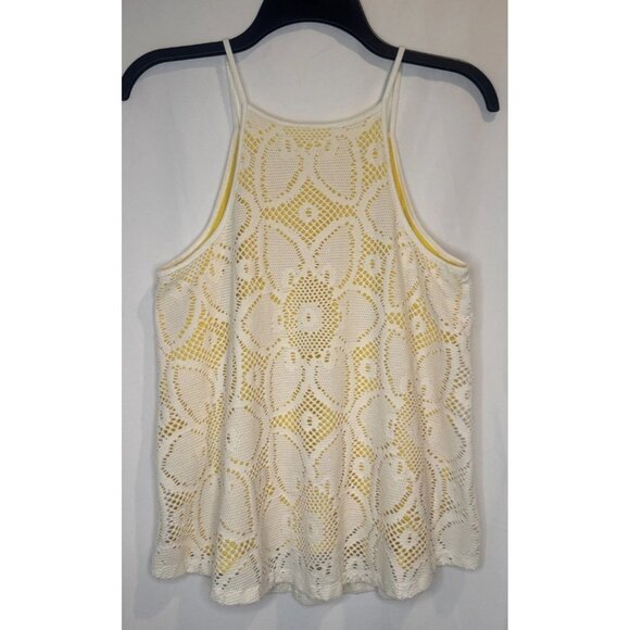 Anthropologie Women’s Cosette Yellow Lined Cutout Overlay Tank Top Sz XS - Picture 3 of 8
